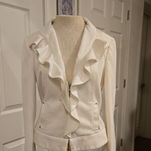 White House Black Market Cream Ruffled Blazer